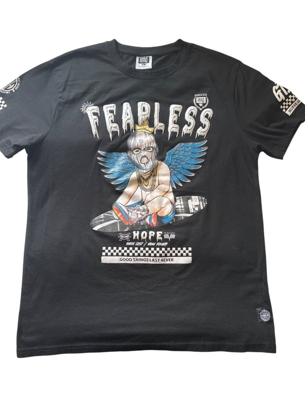 Fearless Graphic Tee With Unique Angelic Design XXL Black GTL4